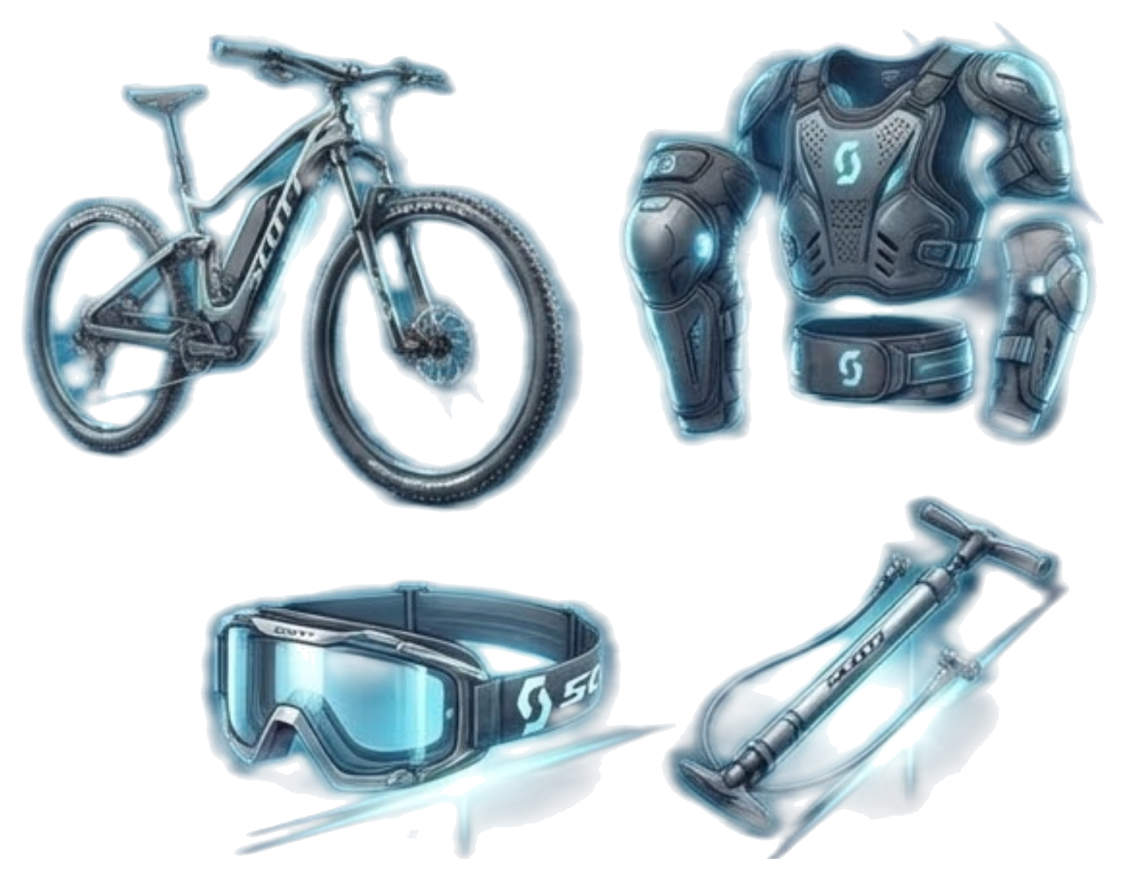 Bikes, Protection Gear, Goggles & Pumps