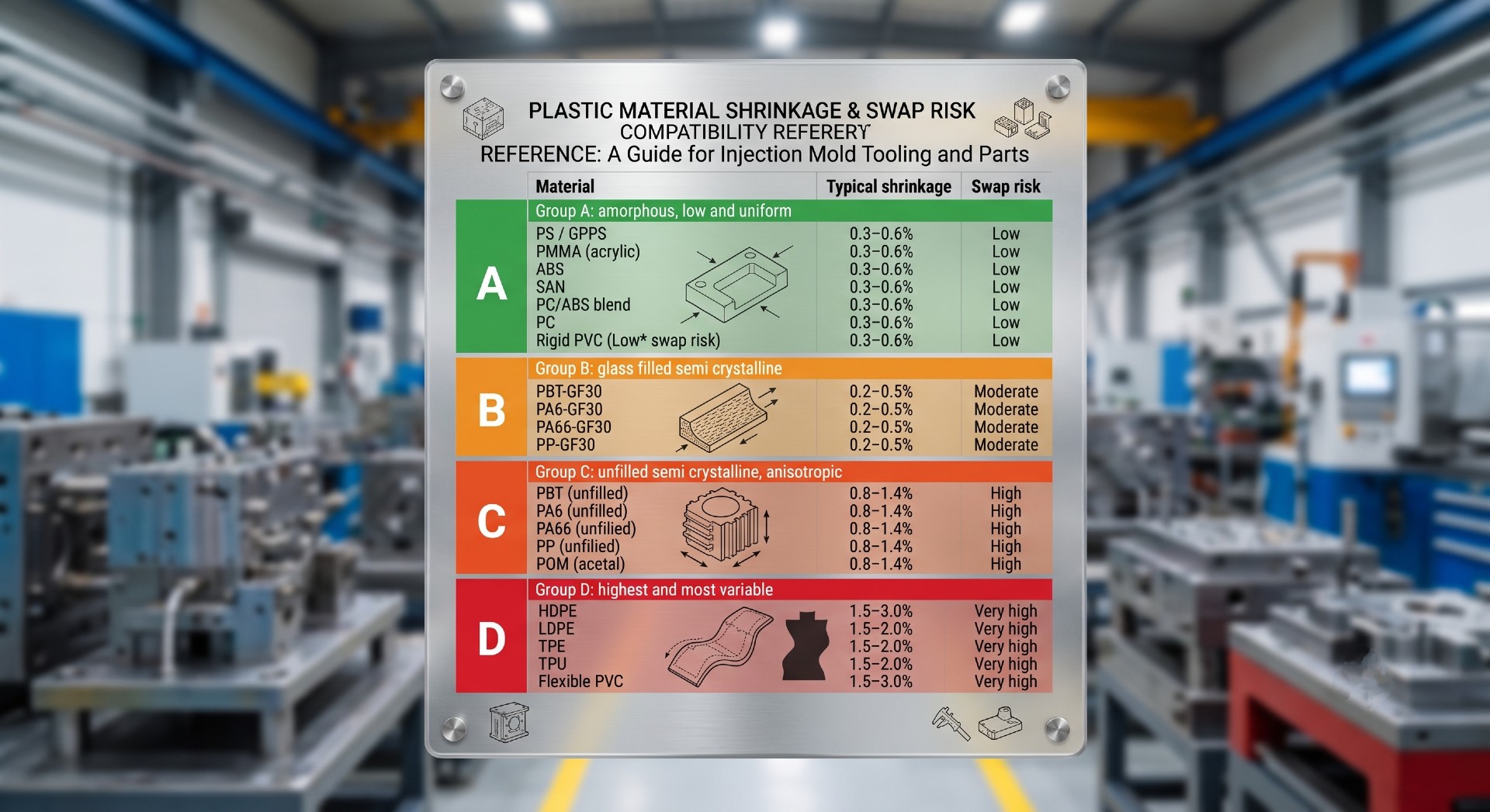 Plastic Material Shrinkage & Swap Risk Compatibility Reference