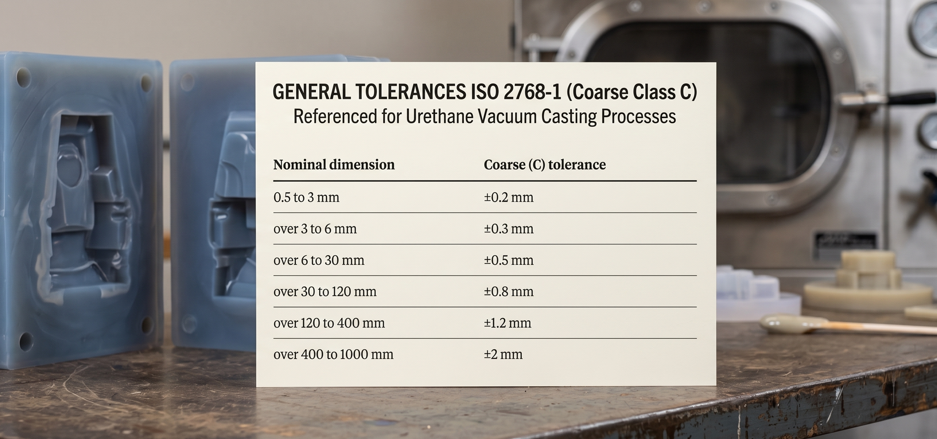 General Tolerances ISO 2768-1 (Coarse Class C) for Urethane Vacuum Casting